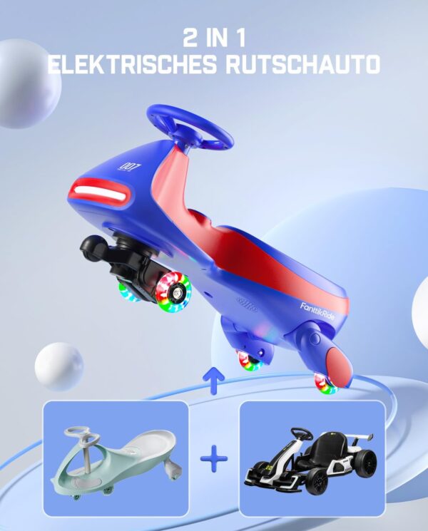 FanttikRide - N7 Pro 12V Elektroauto, mit Pedal, Akku, CyberWiggle, 2-in-1-Schaukelauto, 2 Geschwindigkeiten, Anti-Rollover, blinkende Räder, Bluetooth, ab 3 Jahren, 150 Pfund, - Image 3