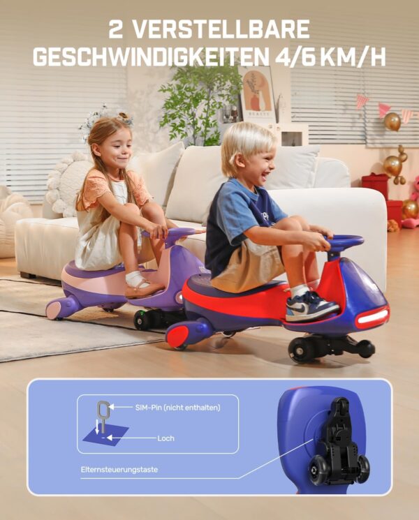 FanttikRide - N7 Pro 12V Elektroauto, mit Pedal, Akku, CyberWiggle, 2-in-1-Schaukelauto, 2 Geschwindigkeiten, Anti-Rollover, blinkende Räder, Bluetooth, ab 3 Jahren, 150 Pfund, - Image 6